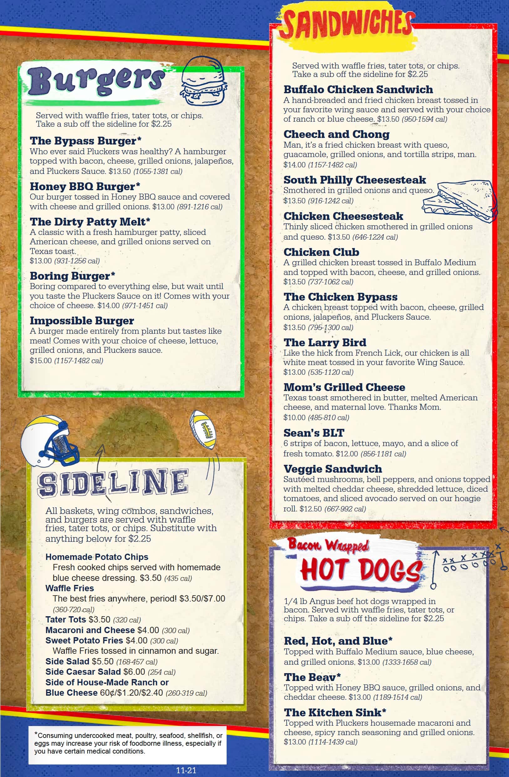 Plucker's Burger Menu