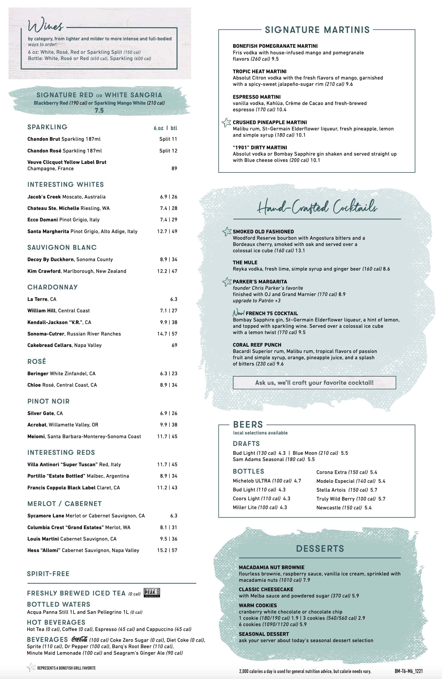 Bonefish Grill Drink Menu With Prices