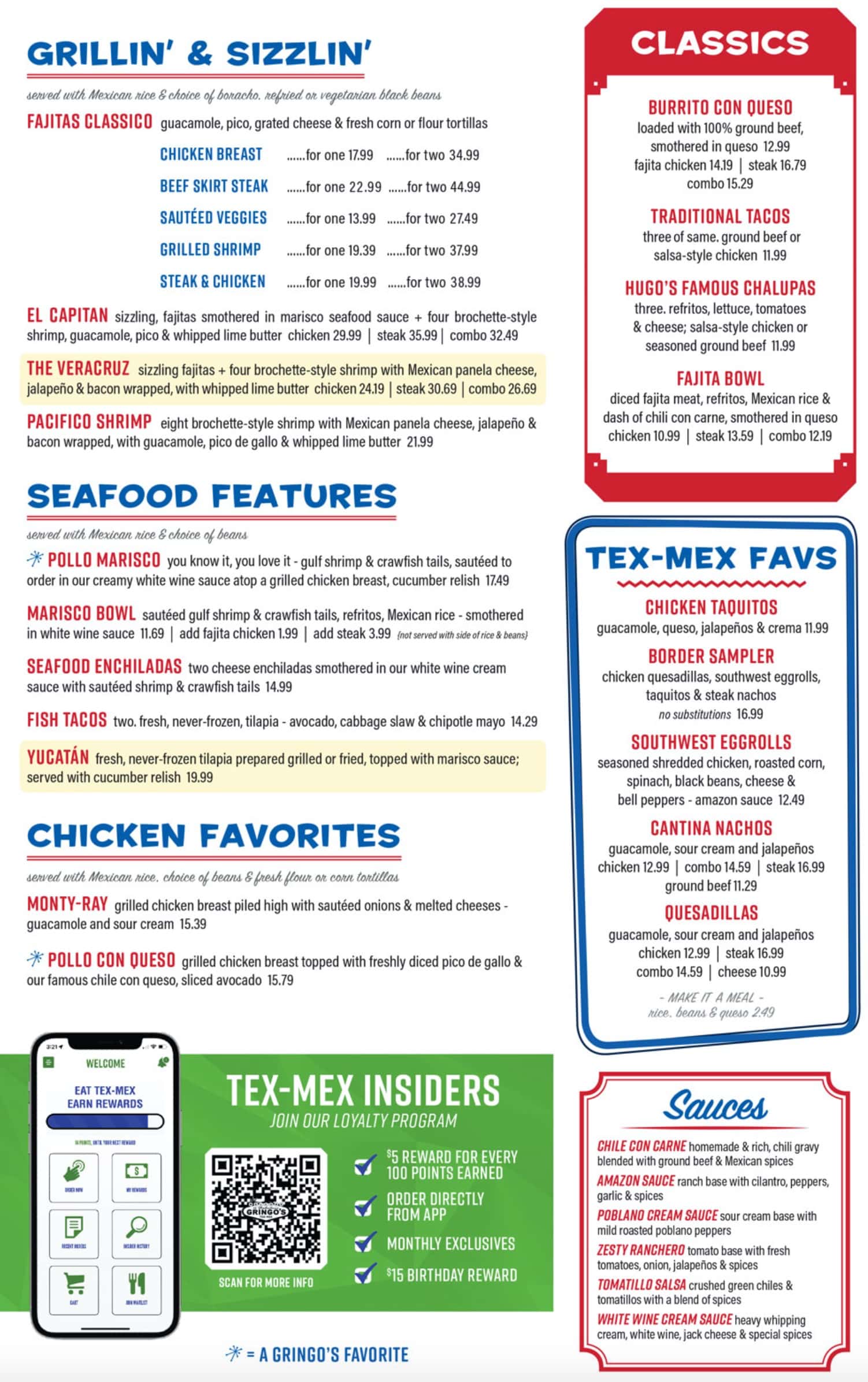 Gringo's Texas City Menu