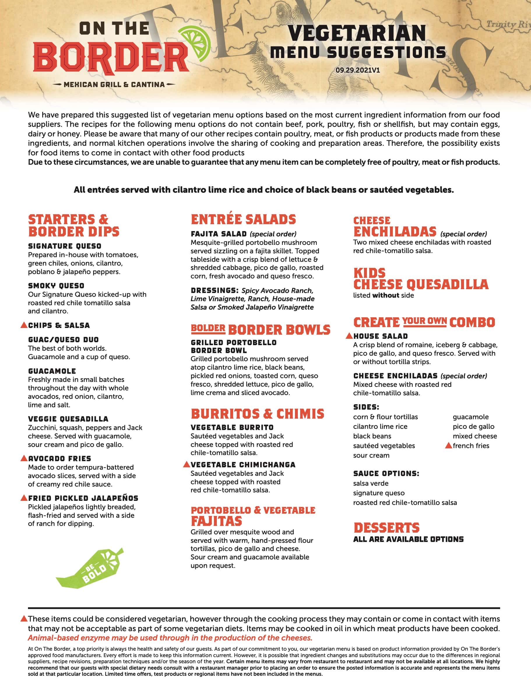 On The Border Mexican Grill Vegetarian Menu