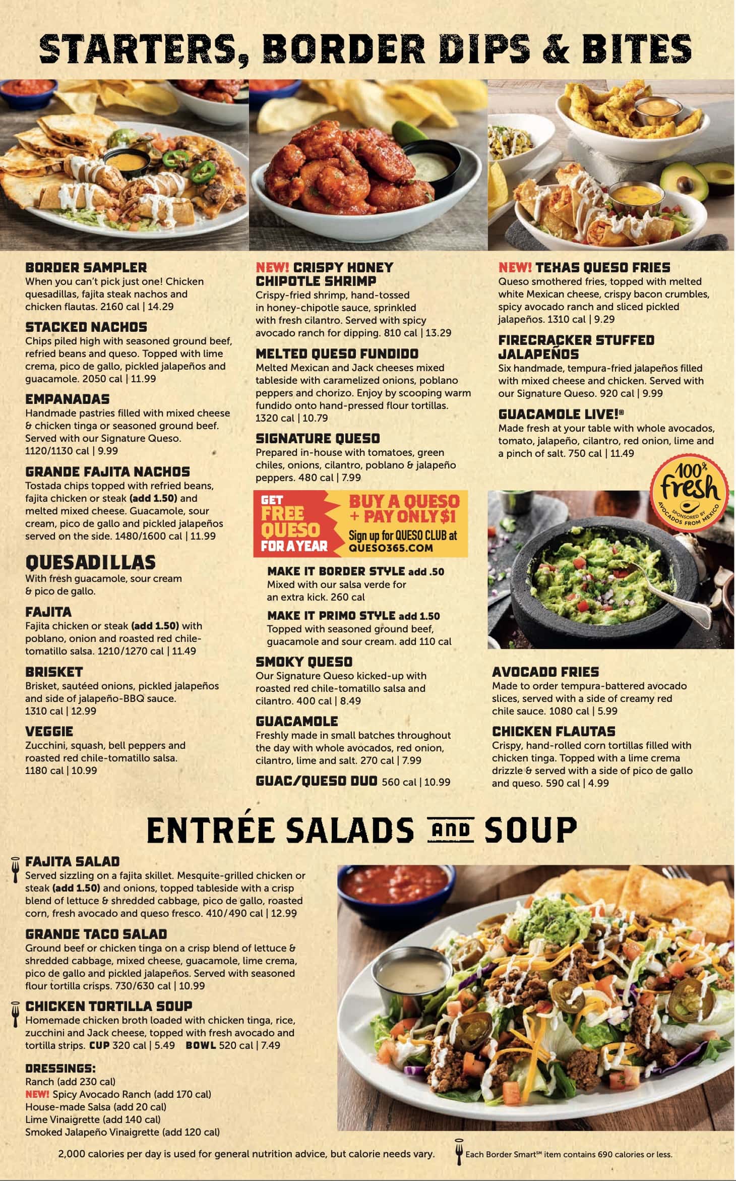 On The Border Mexican Grill Main Menu
