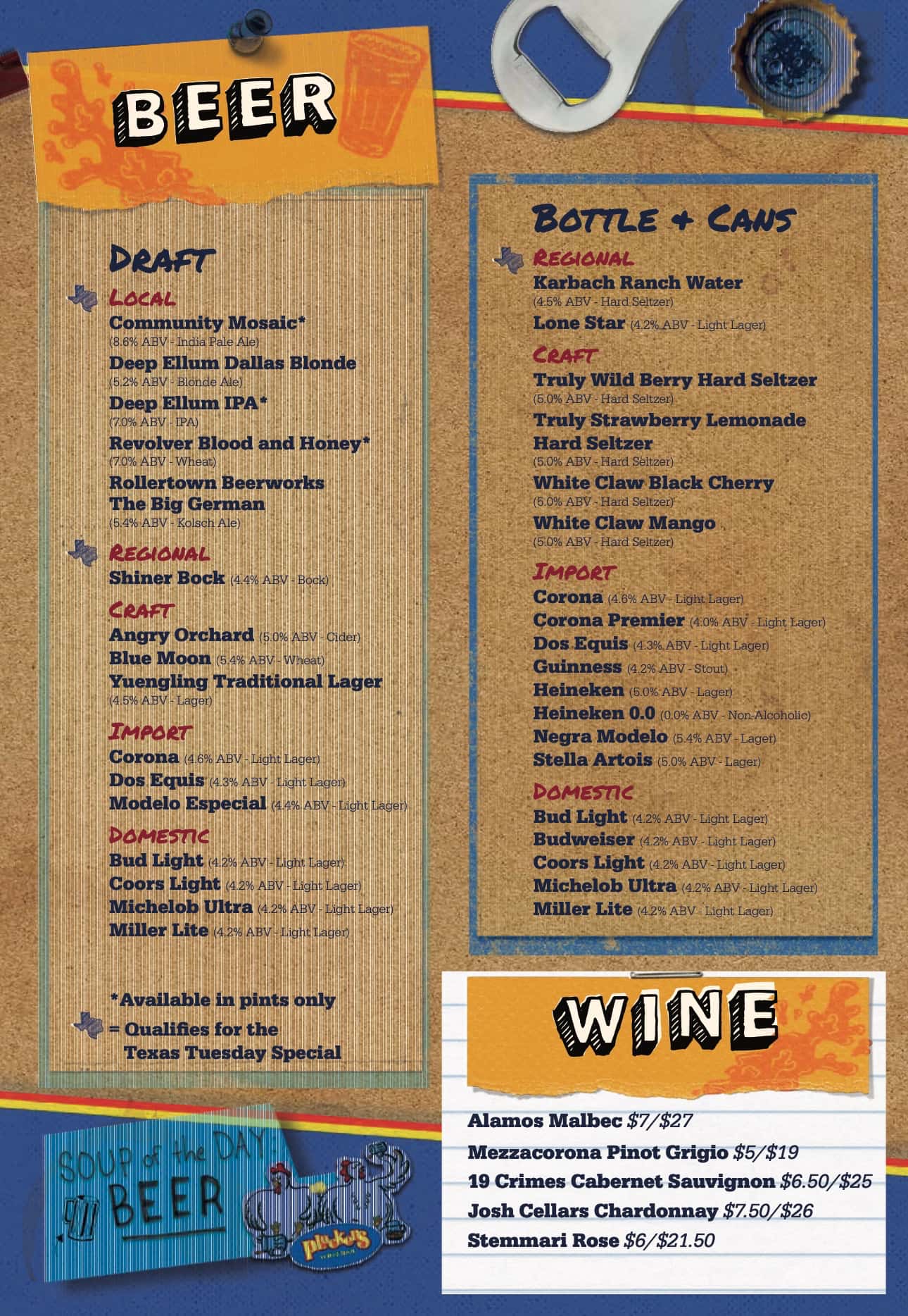 Plucker's Drink Menu