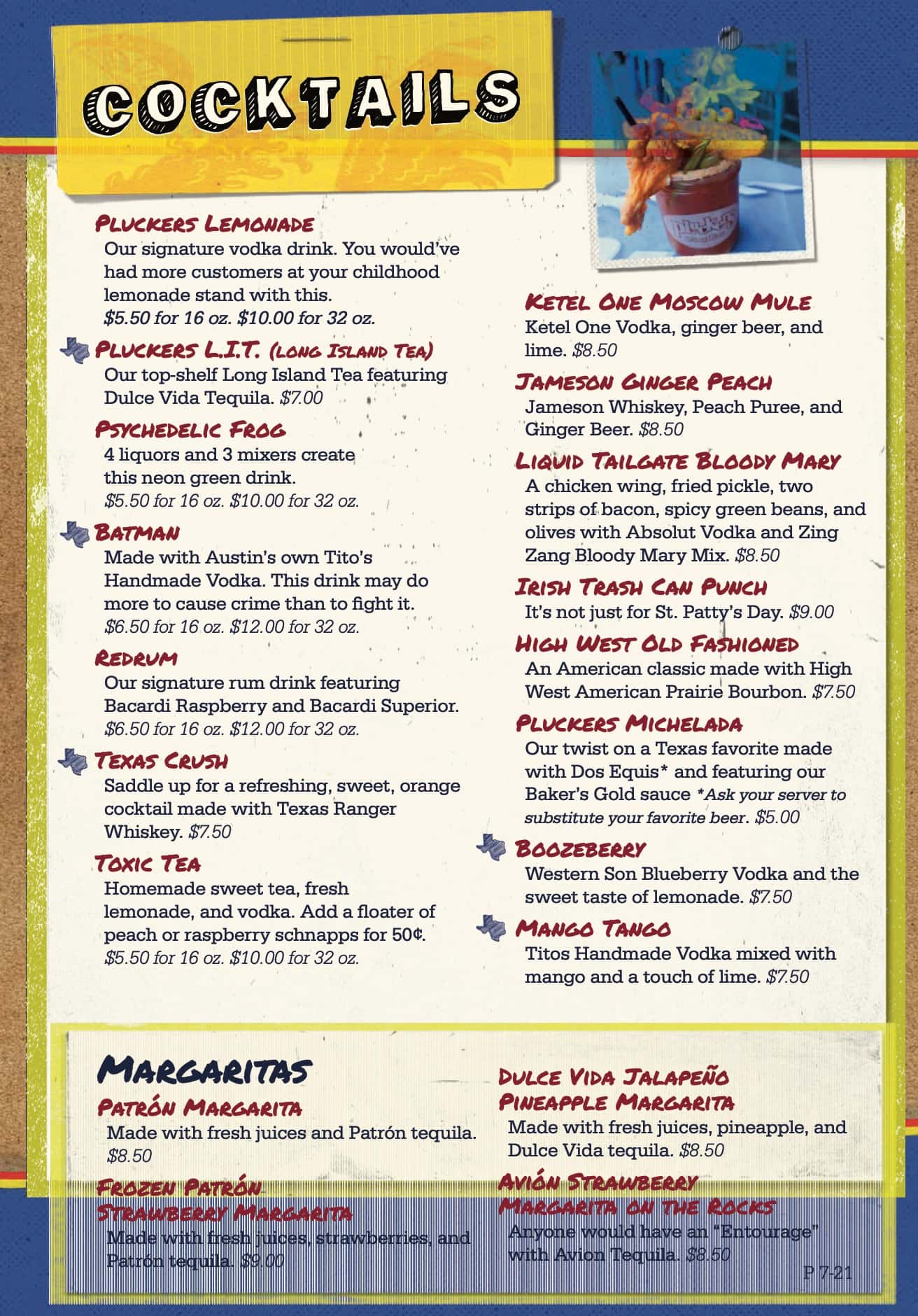 Plucker's Cocktails Menu