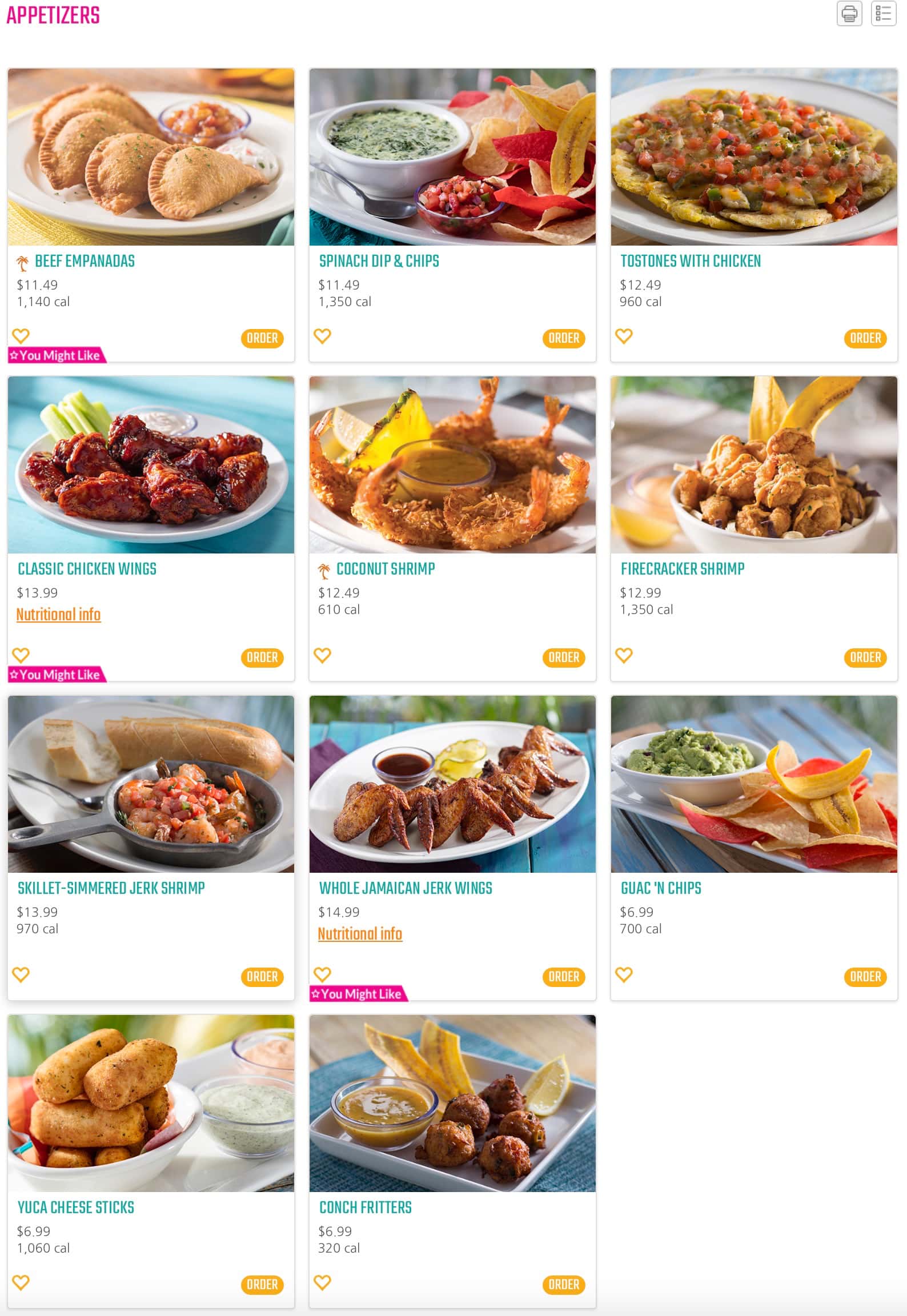 Bahama Breeze Menu with Prices Appetizer