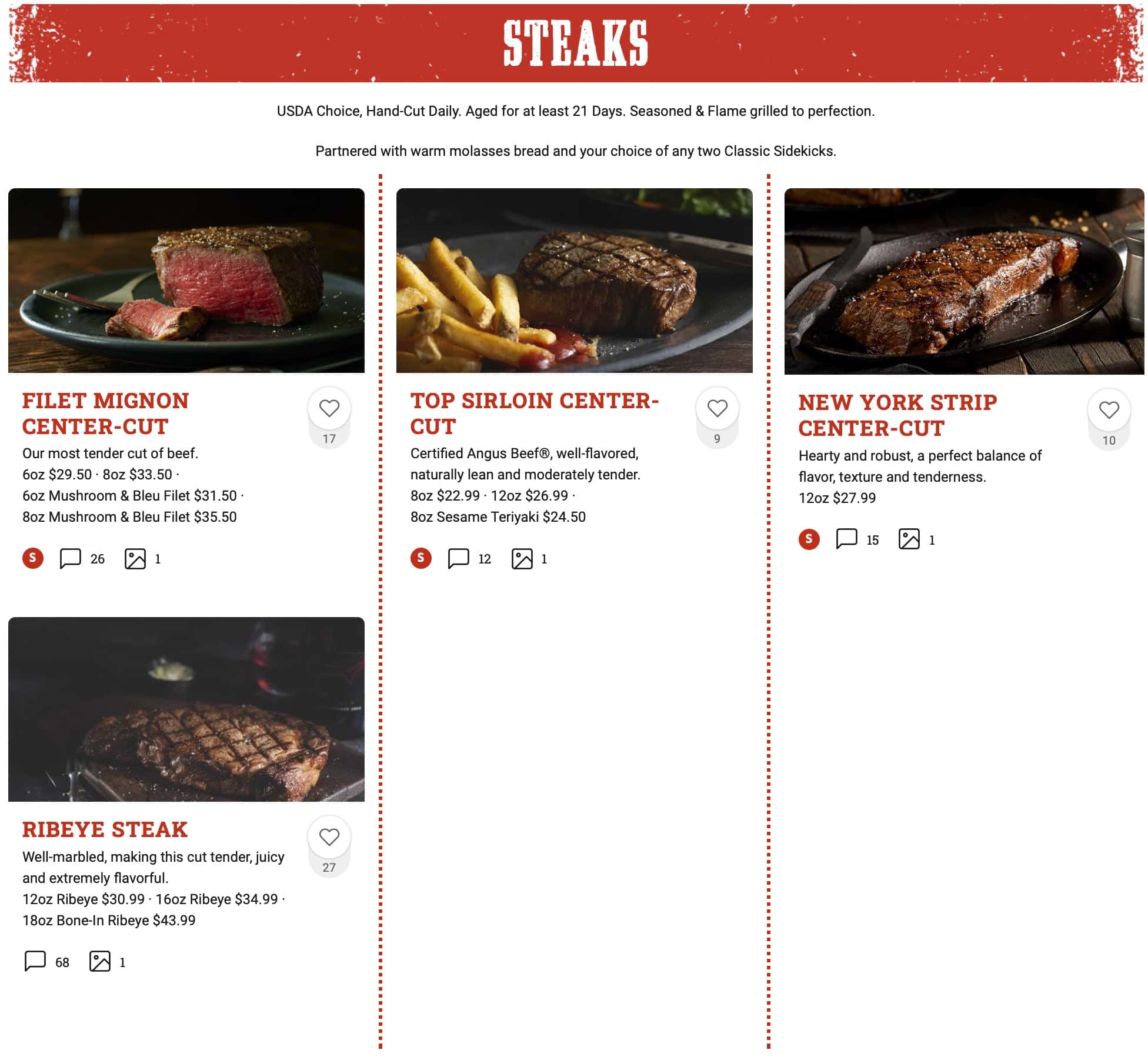 Black Angus Steakhouse Steaks and More Menu