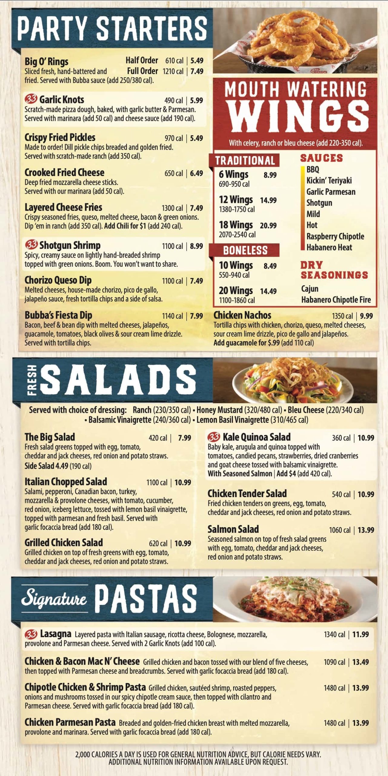 Bubba's 33 Menu With Prices