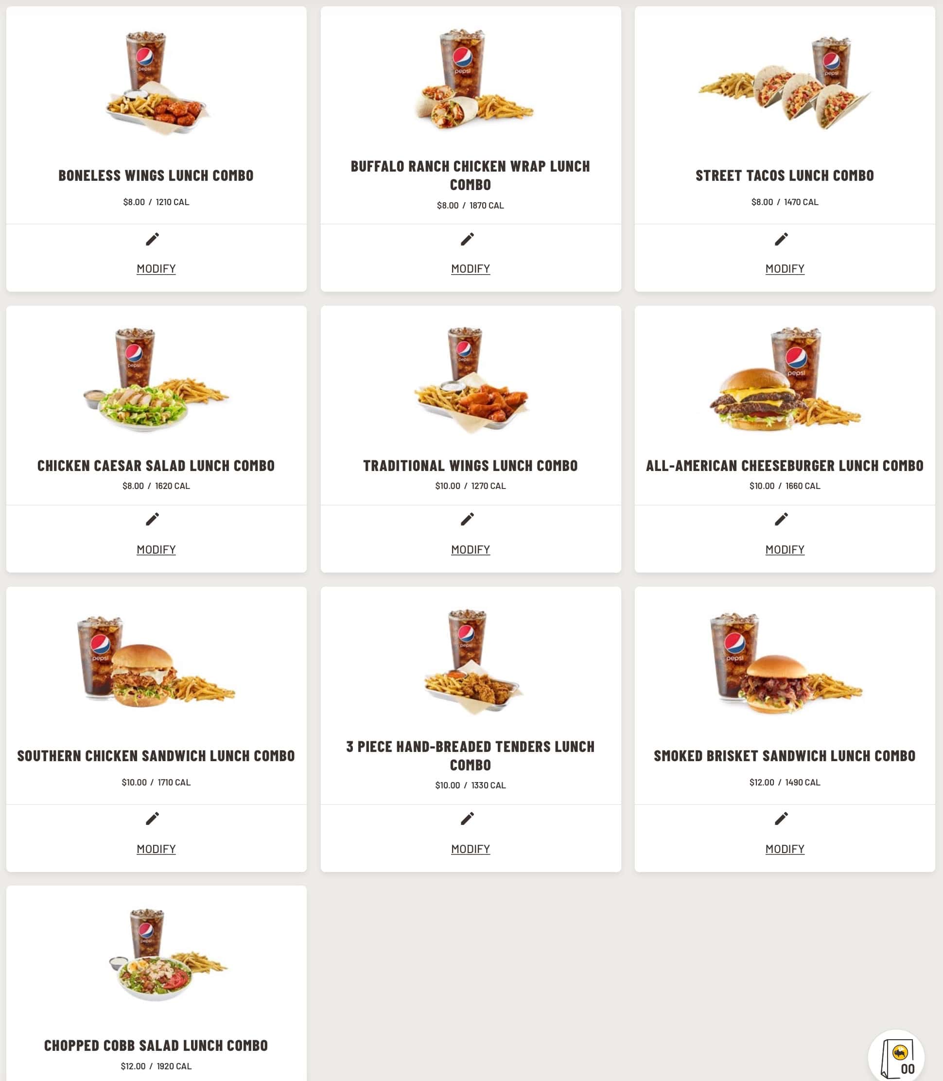 Buffalo Wild Wings Anchorage Lunch Combos Menu