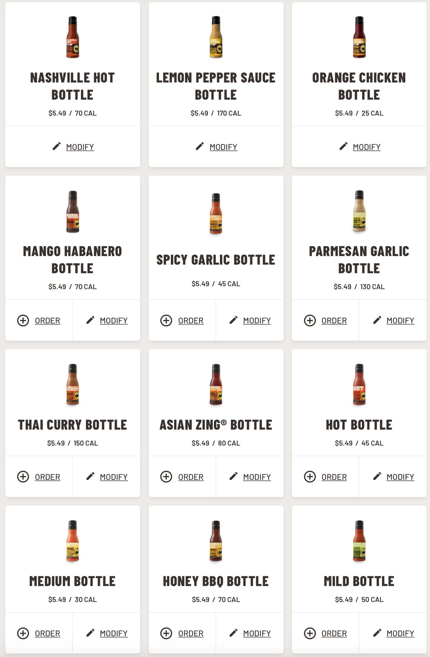 Buffalo Wild Wings Anchorage Bottled Flavors Menu