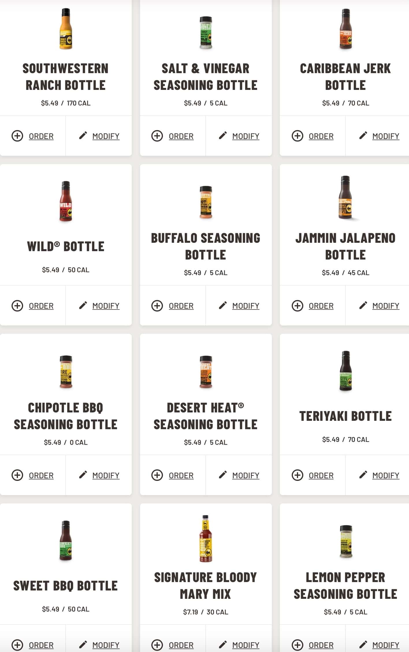 Buffalo Wild Wings Anchorage Bottled Flavors Menu