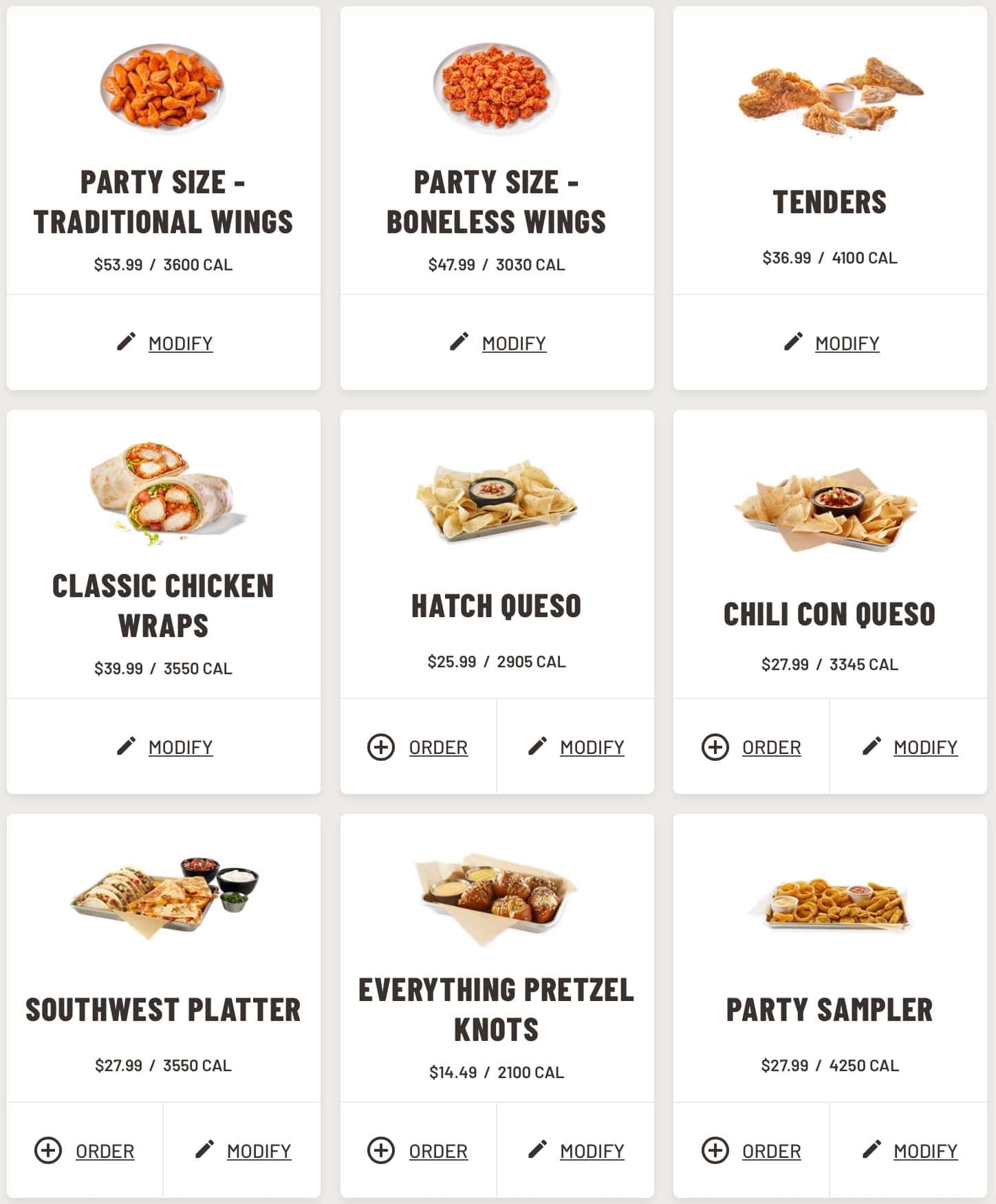 Buffalo Wild Wings Anchorage Party Menu