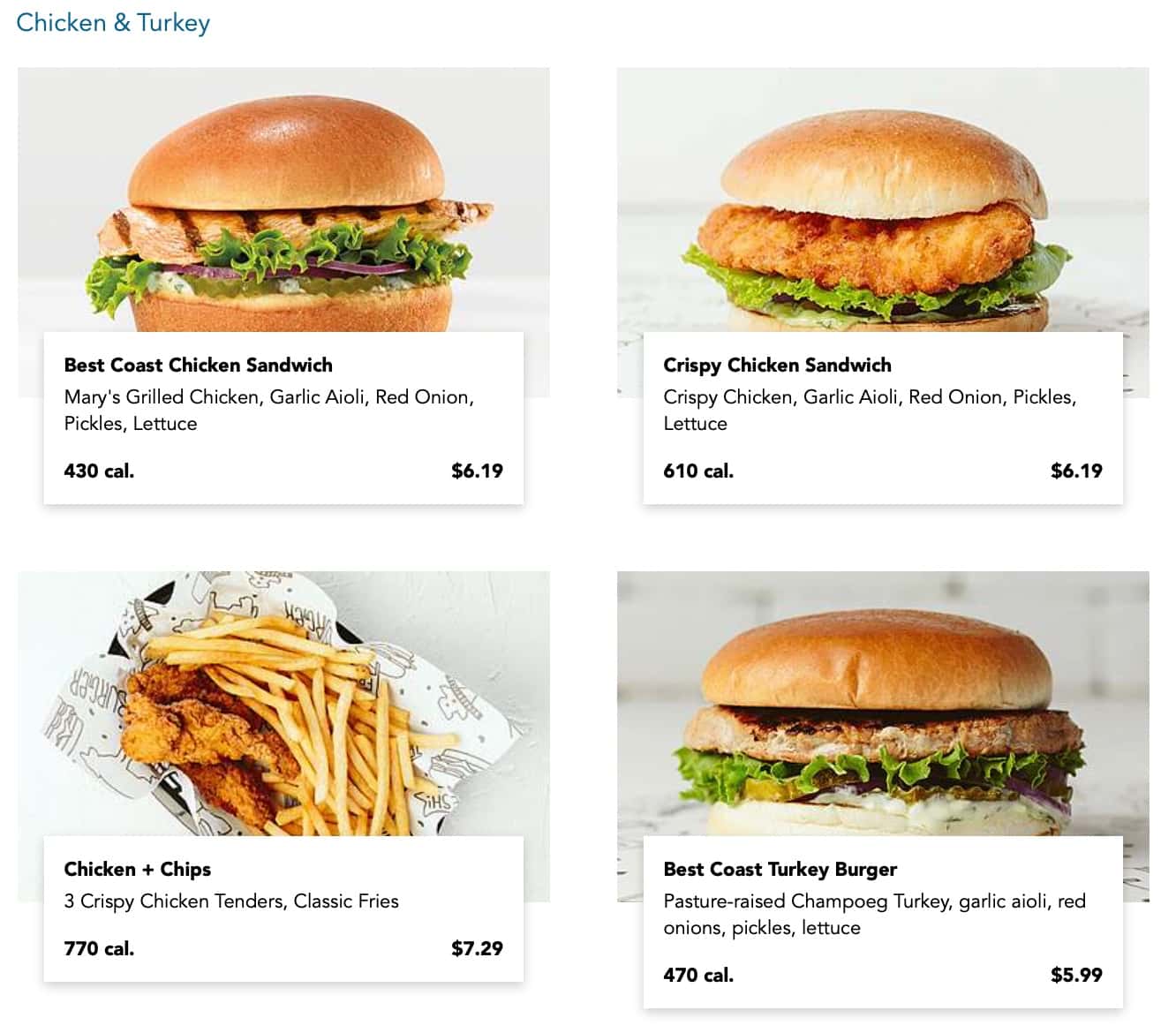 Burgerville Chicken and Turkey Menu