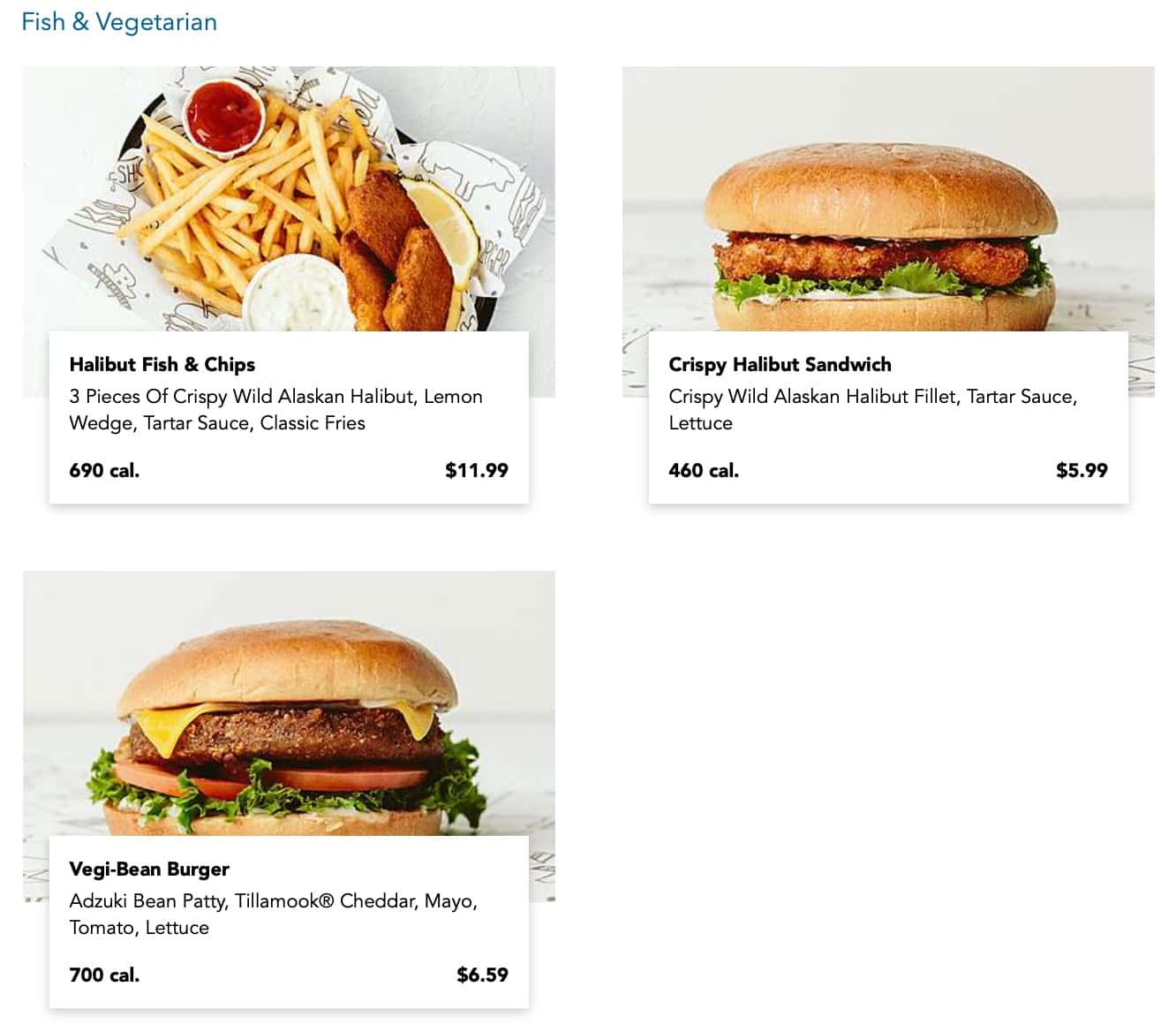 Burgerville Fish and Vegetarian Menu
