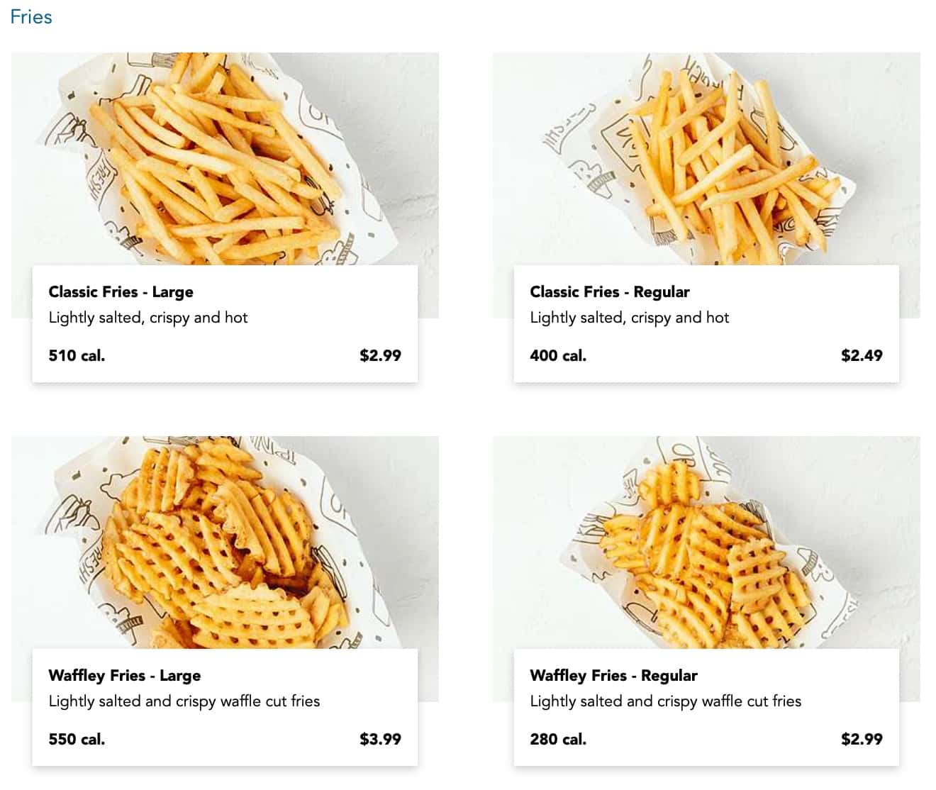 Burgerville Fries Menu