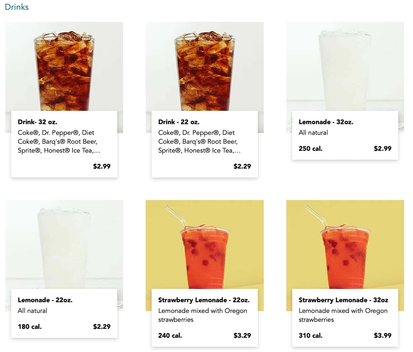 Burgerville Drinks Menu