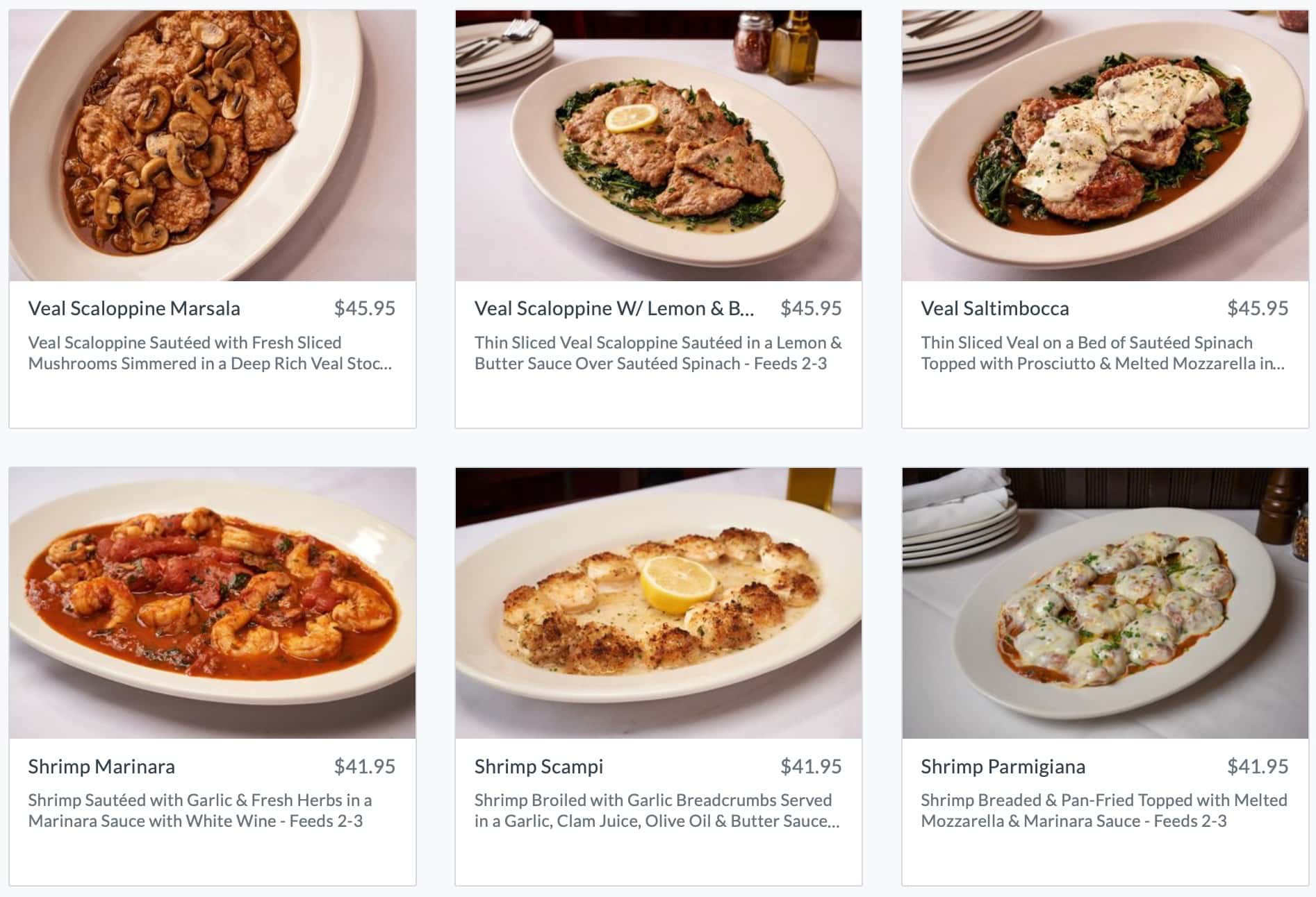 Carmine's Entrees Menu