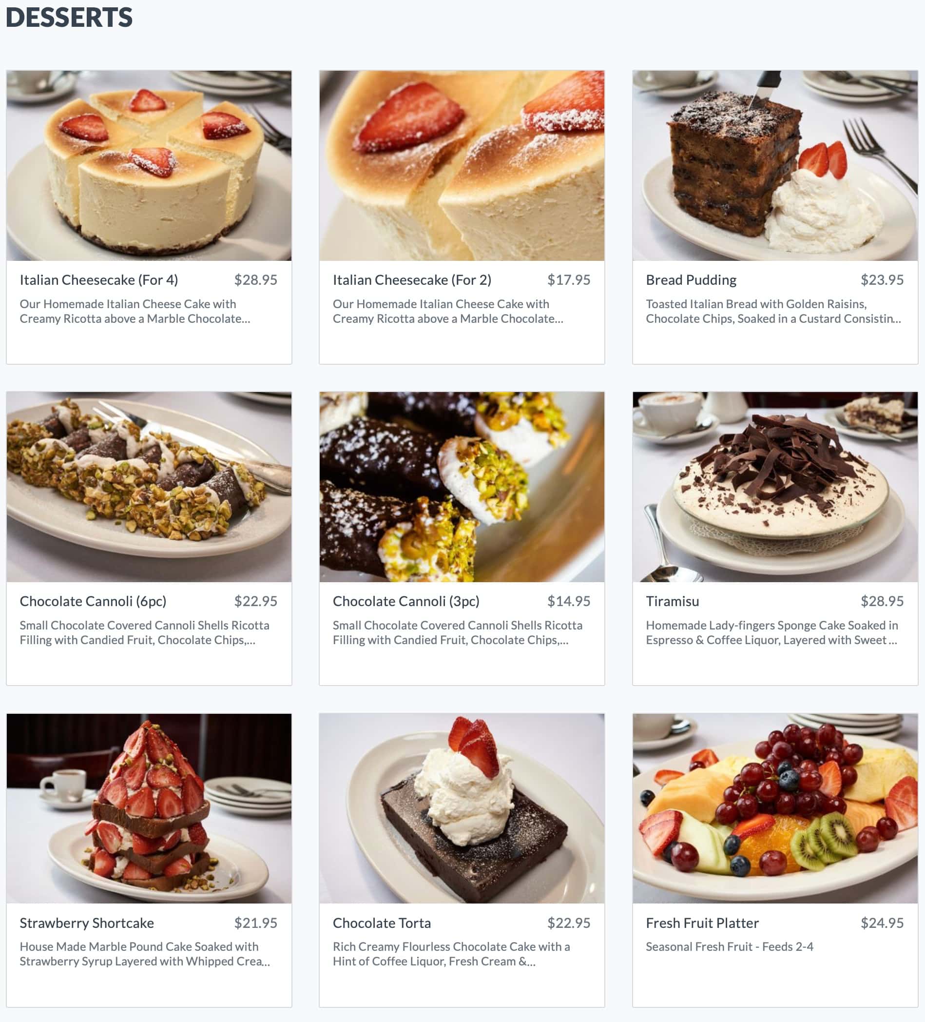 Carmine's Desserts Menu
