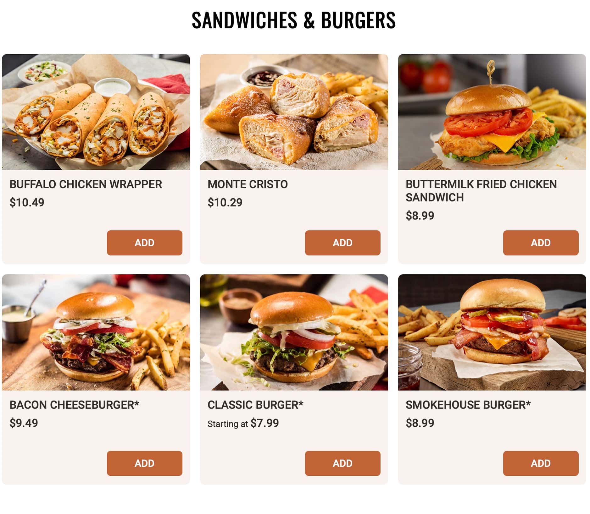 Cheddar's Scratch Kitchen Sandwiches and Burgers Menu