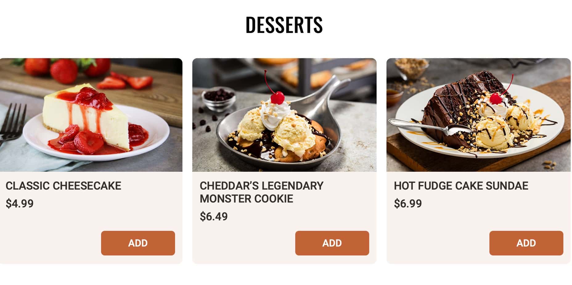 Cheddar's Scratch Kitchen Desserts Menu