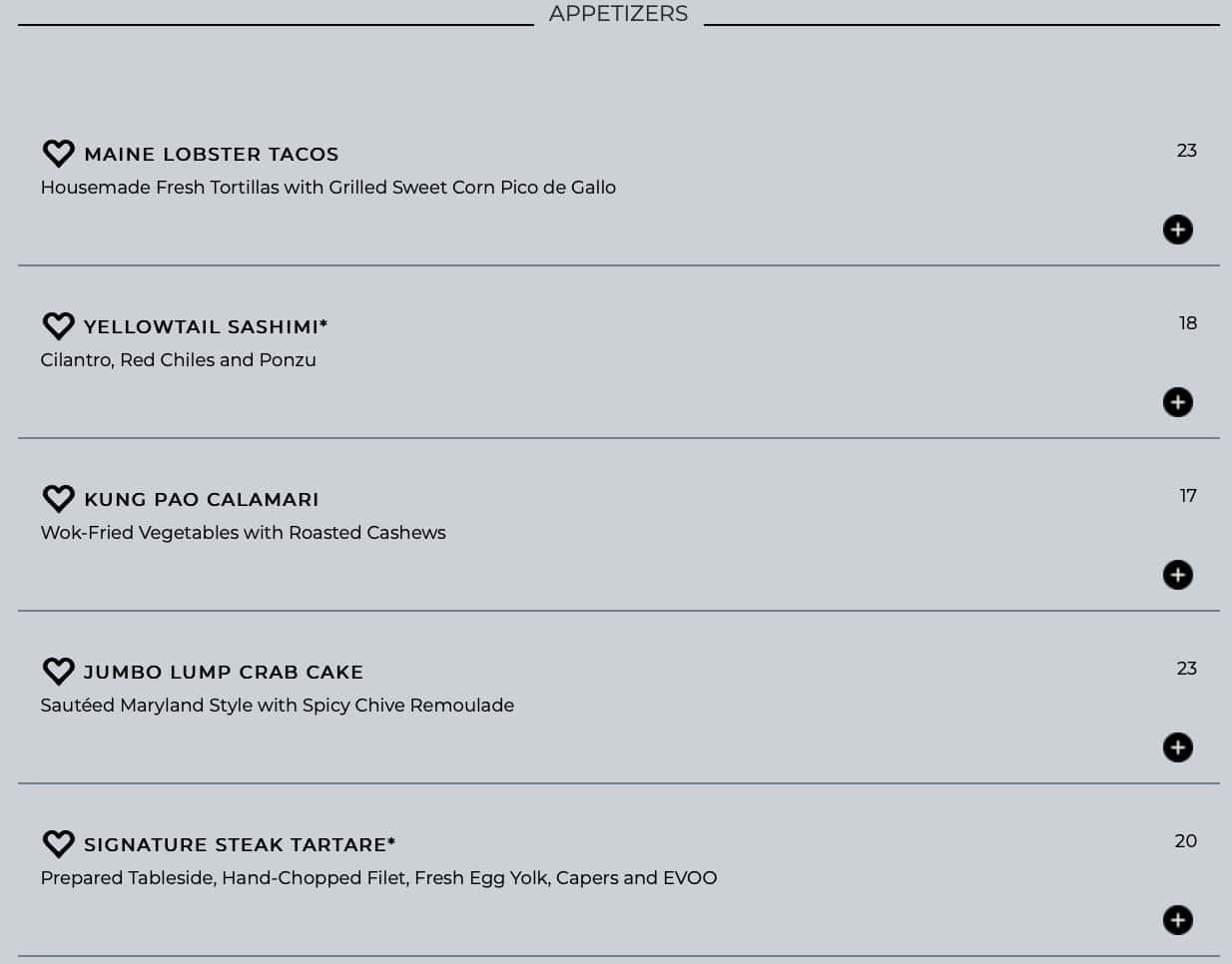 Eddie V's Prime Seafood Appetizers Menu