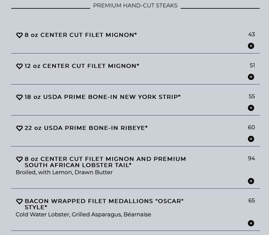Eddie V's Prime Seafood Steaks Menu