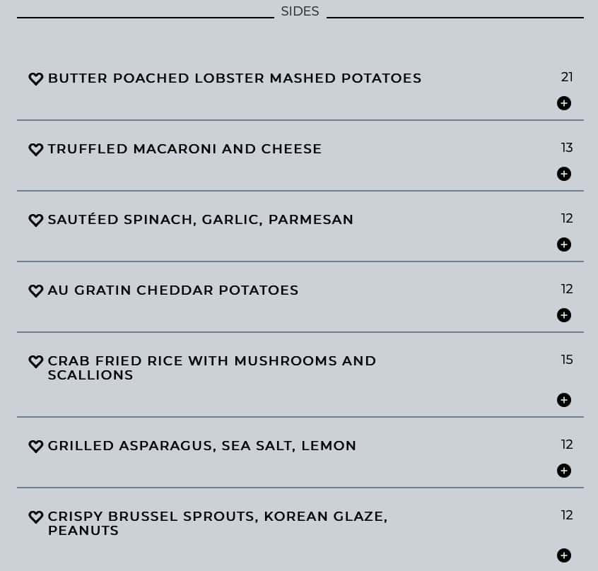 Eddie V's Prime Seafood Sides Menu