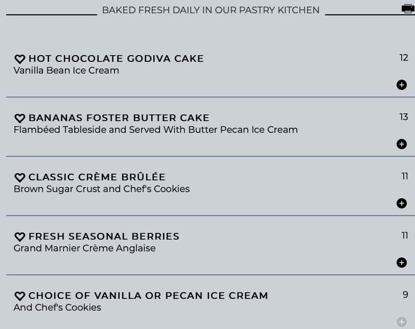 Eddie V's Prime Seafood Desserts Menu