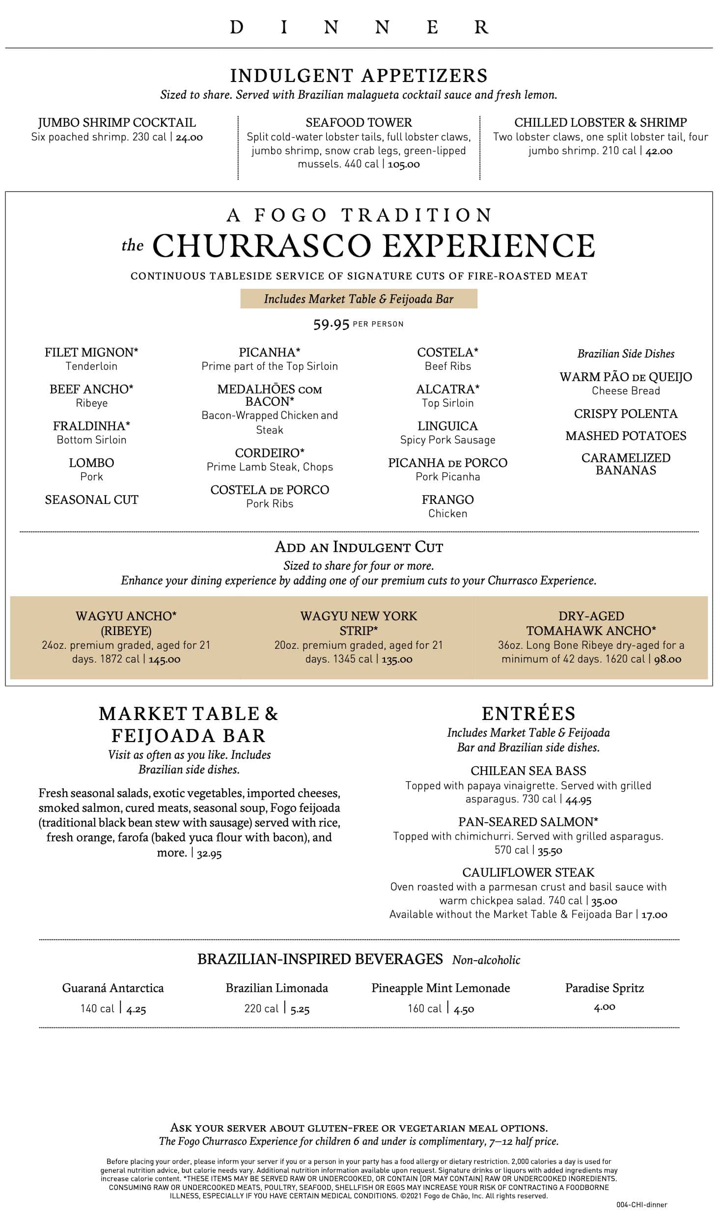 Fogo de Chao Dinner Menu