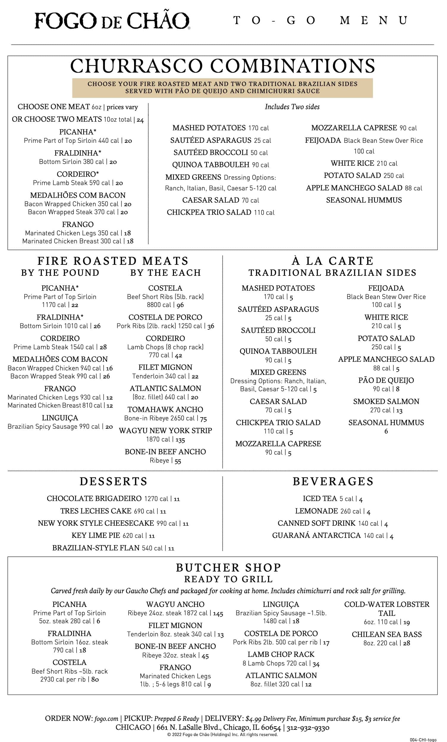 Fogo de Chao To Go Menu