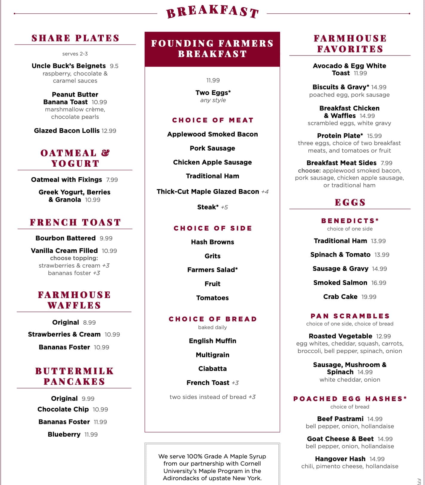Founding Farmers Breakfast and Lunch Menu