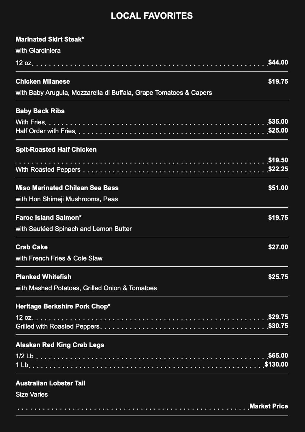Gibsons Steakhouse Lunch Menu