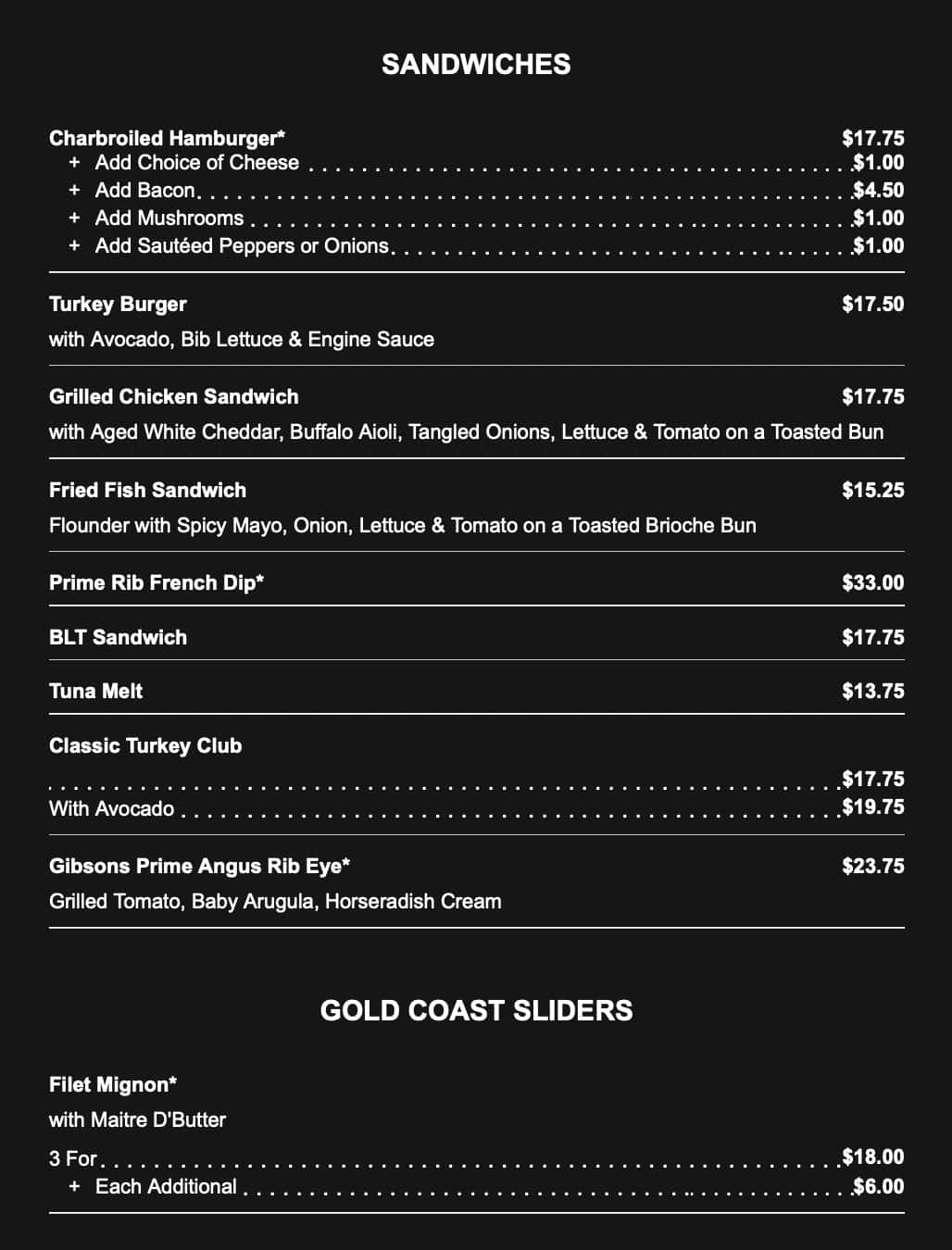Gibsons Steakhouse Lunch Menu