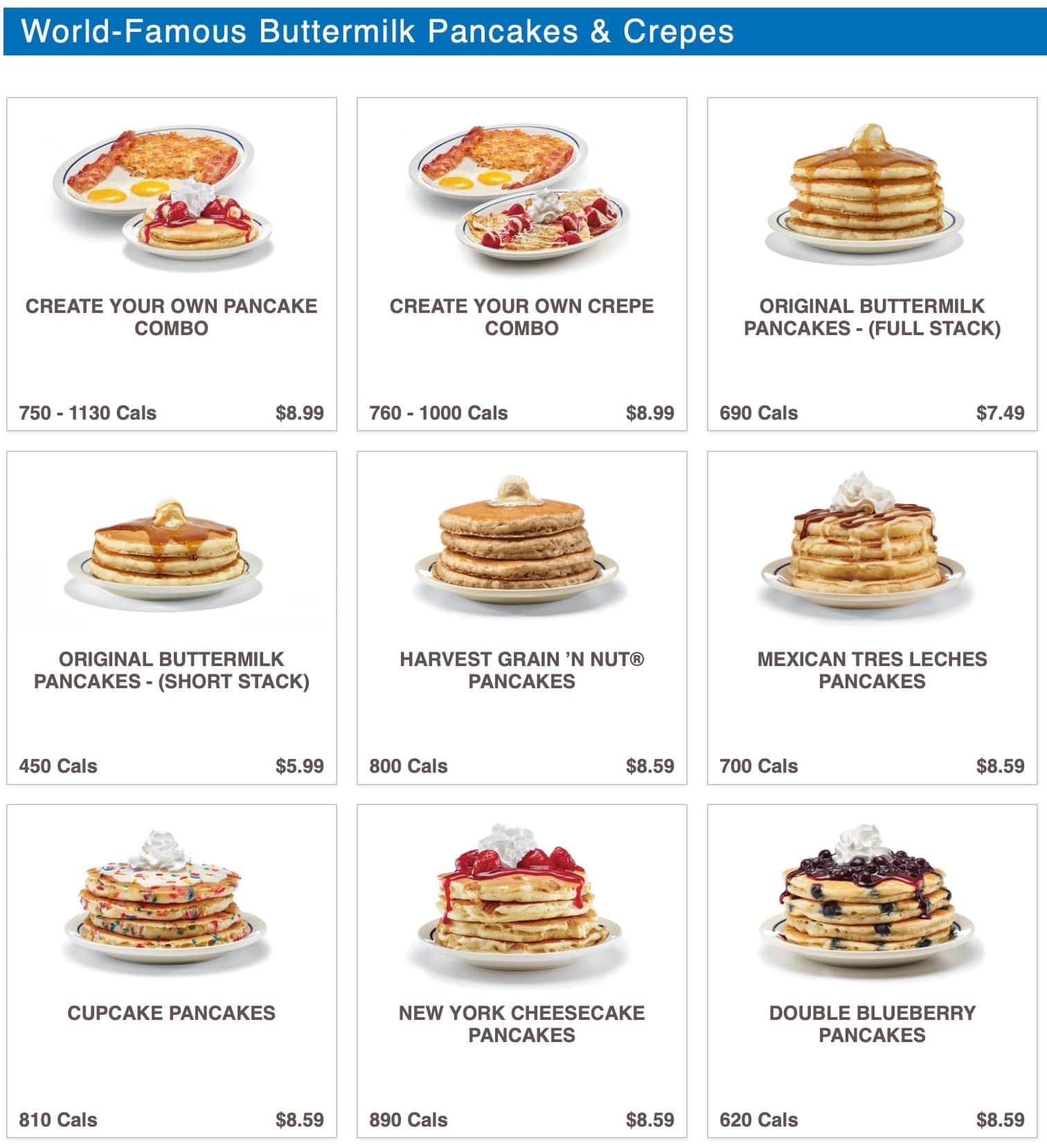 IHOP Menu With Price - Pancakes