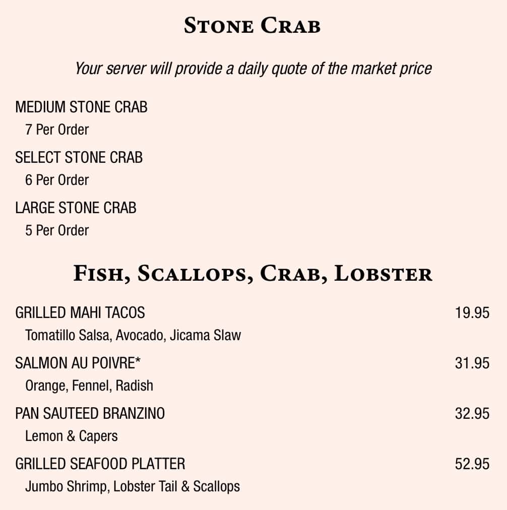 Joe's Seafood, Prime Steak, and Stone Crab Gluten Free Menu