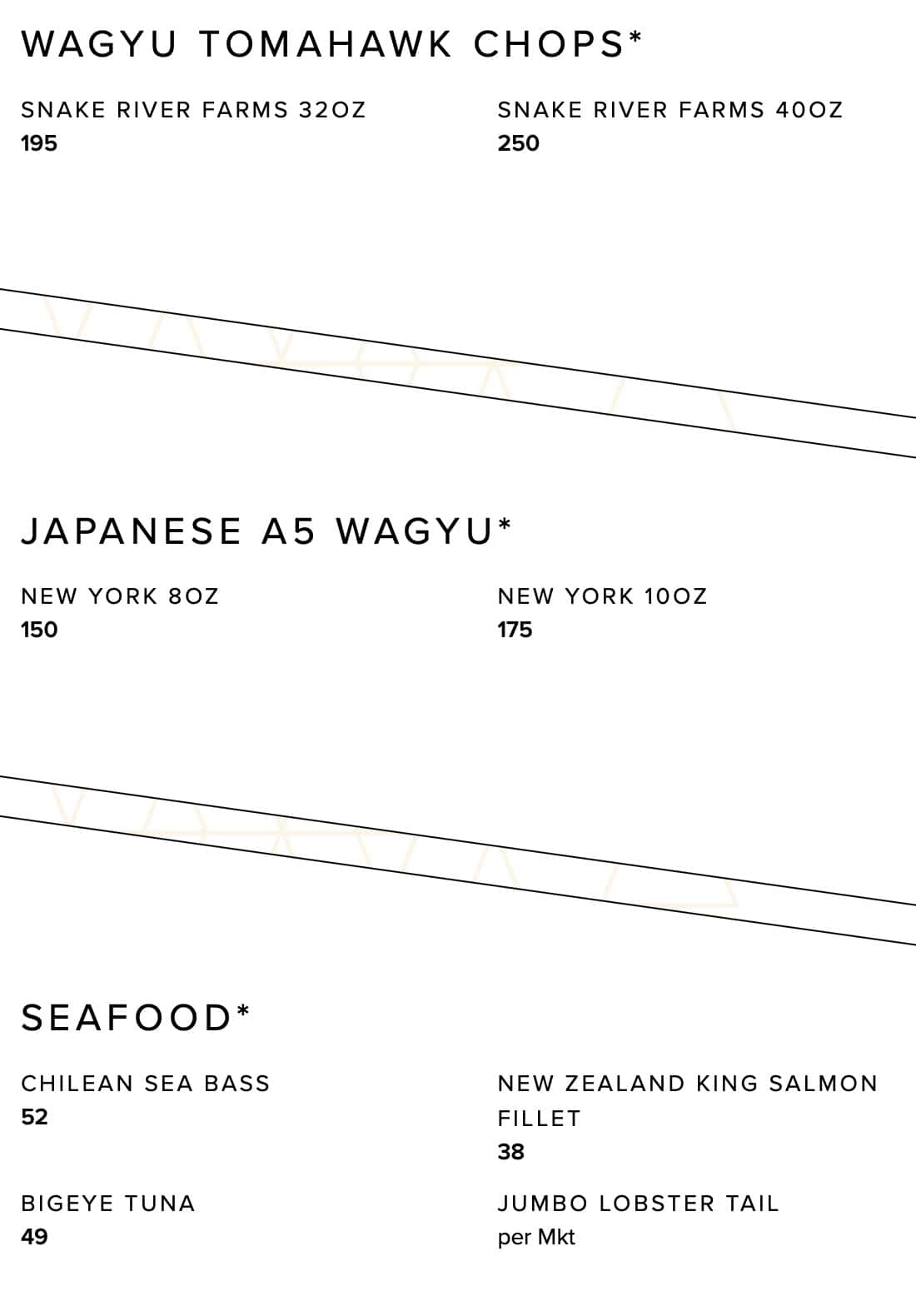 Mastro's Steakhouse Wagyu and Seafood Menu