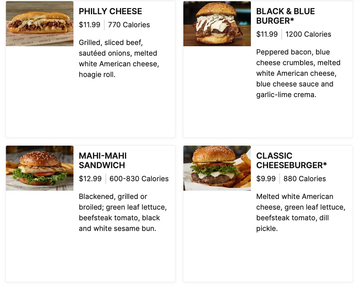 Miller's Ale House Burgers and Sandwiches Menu