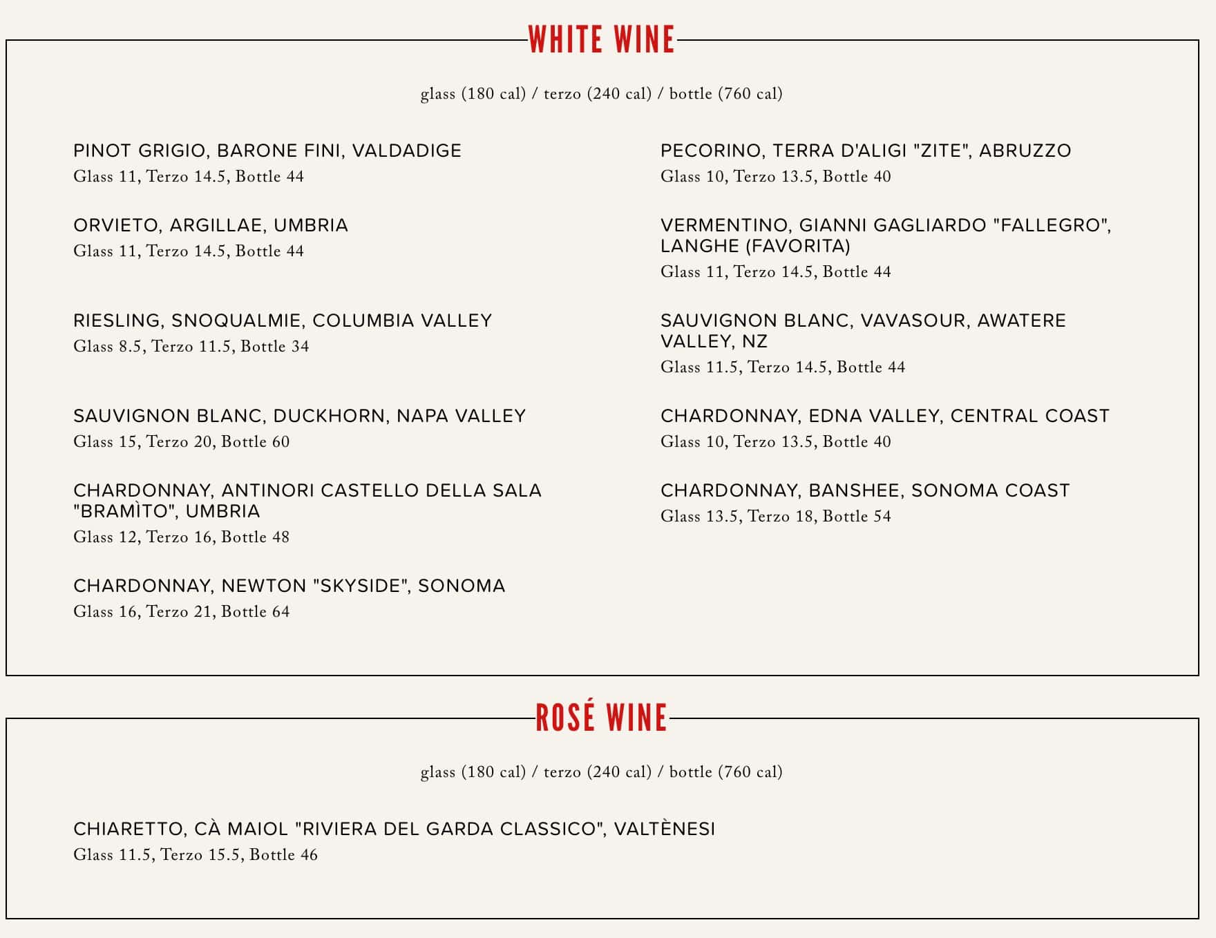 NoRTH Italia Dinner Menu