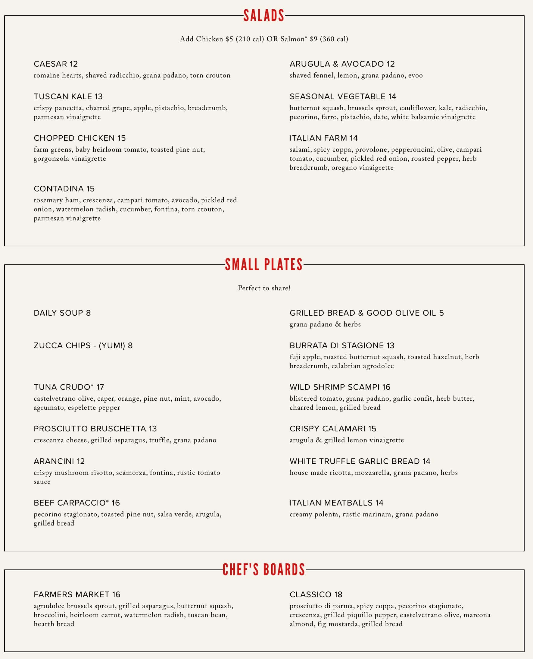 NoRTH Italia To-Go Menu