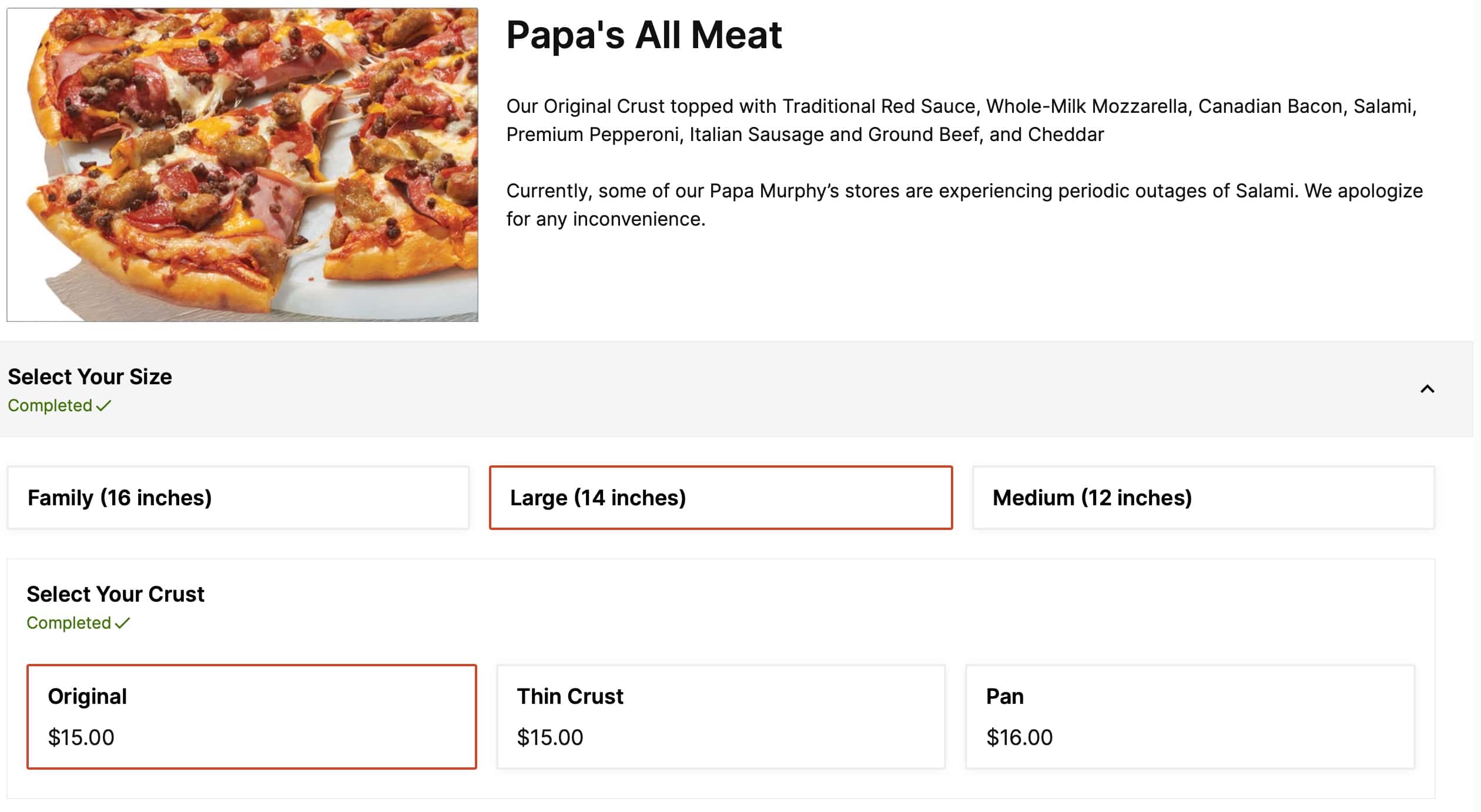 Papa Murphy's Signature Pizzas Menu