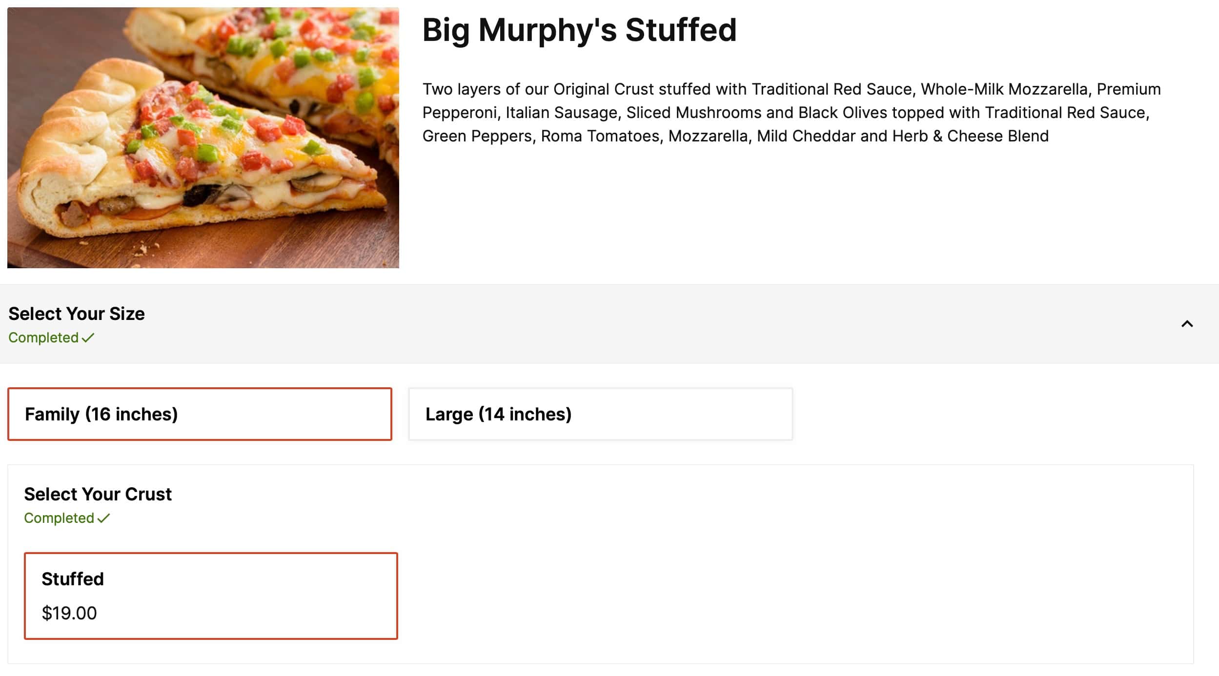 Papa Murphy's Stuffed Pizzas Menu