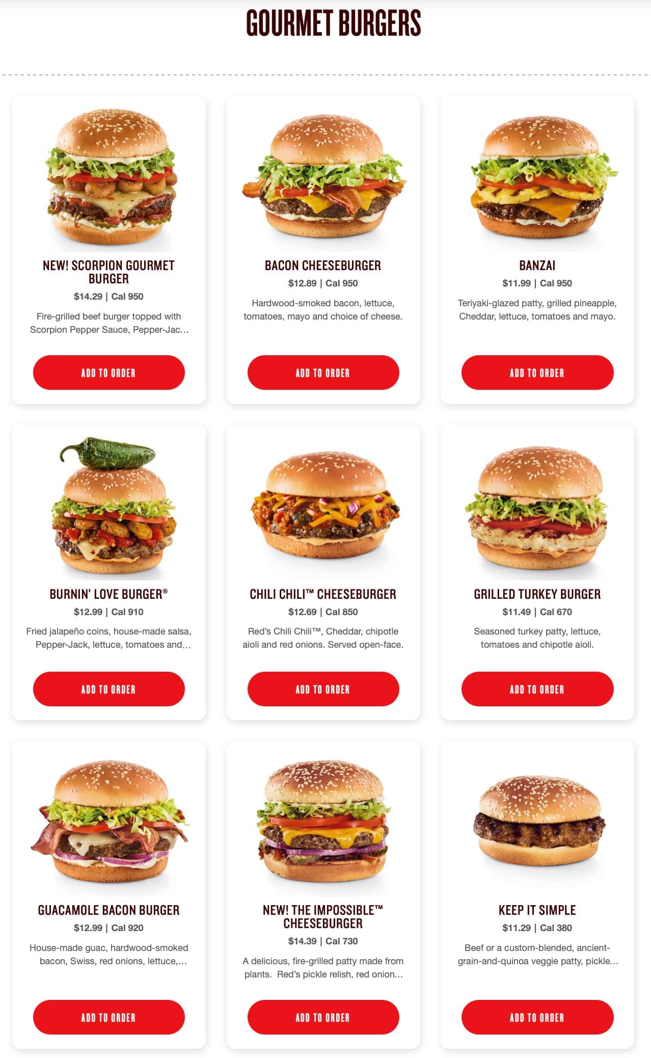Red Robin Menu With Prices - Gourmet Burgers Menu