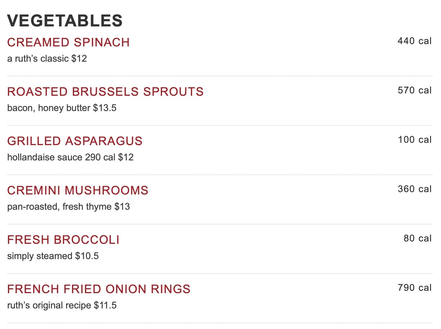Ruth's Chris Menu With Prices - 
