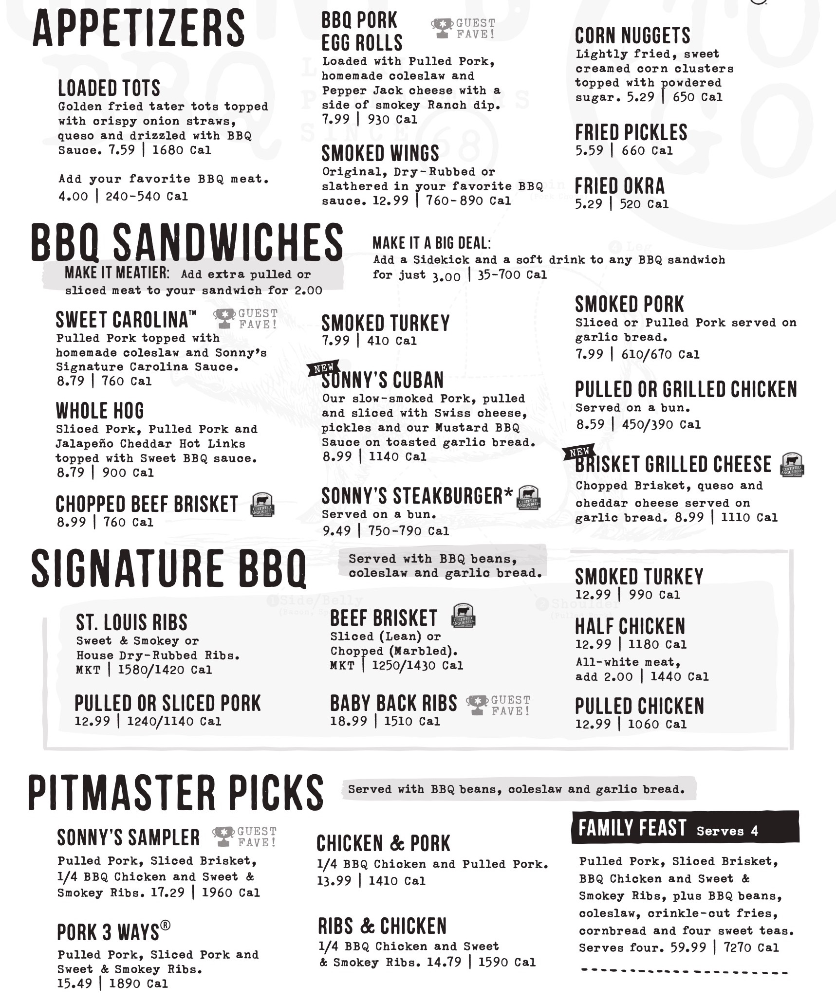 Sonny's BBQ Menu With Prices
