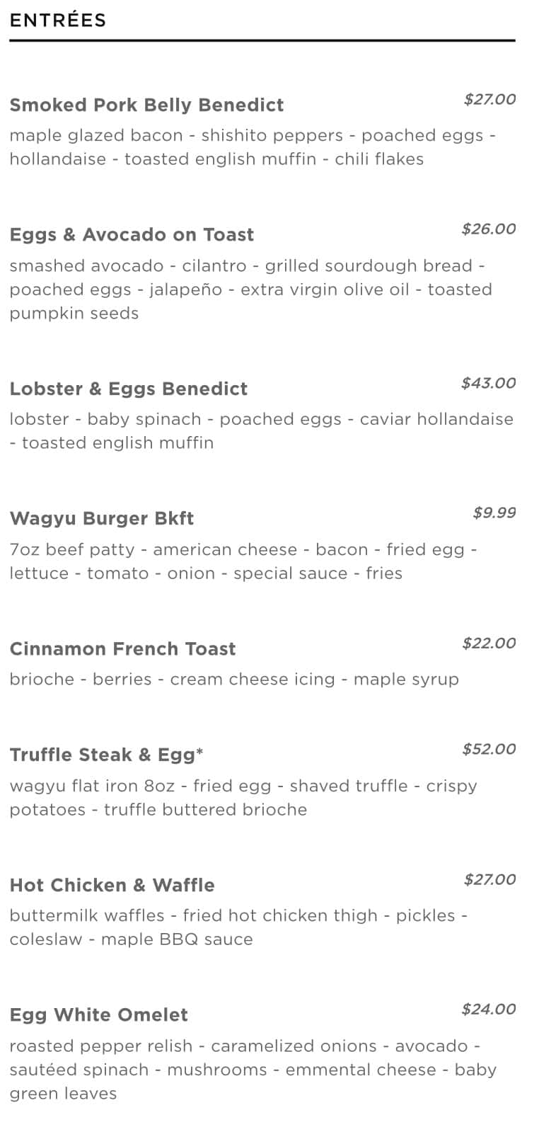 STK Steakhouse Brunch Menu