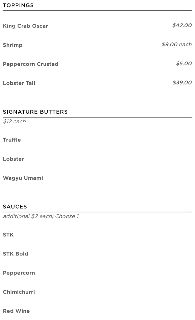 STK Steakhouse Brunch Menu