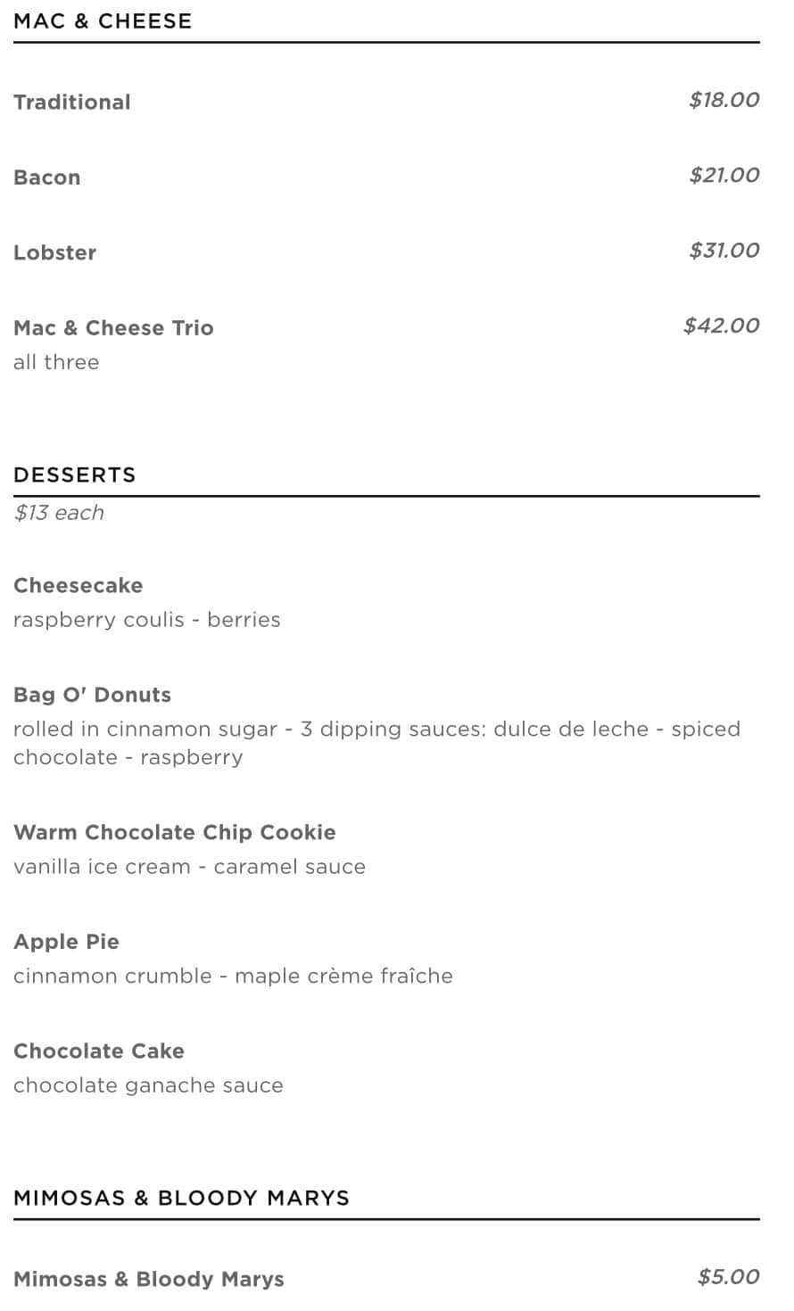 STK Steakhouse Brunch Menu