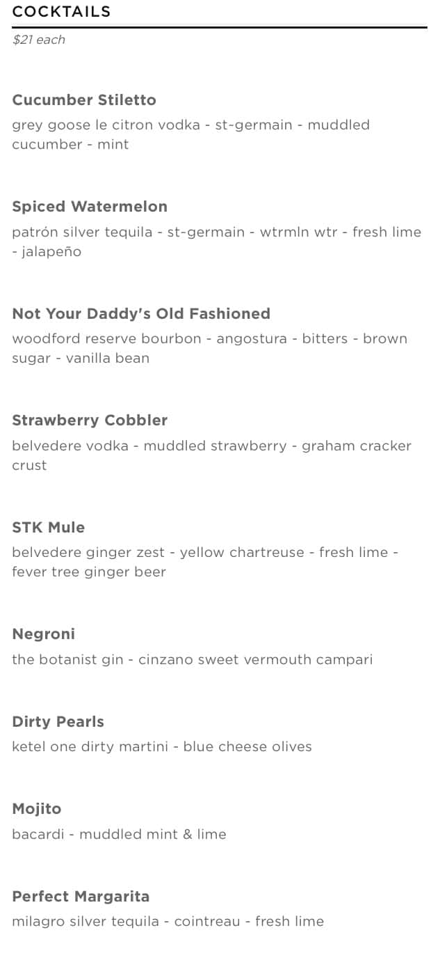 STK Steakhouse Drinks Menu
