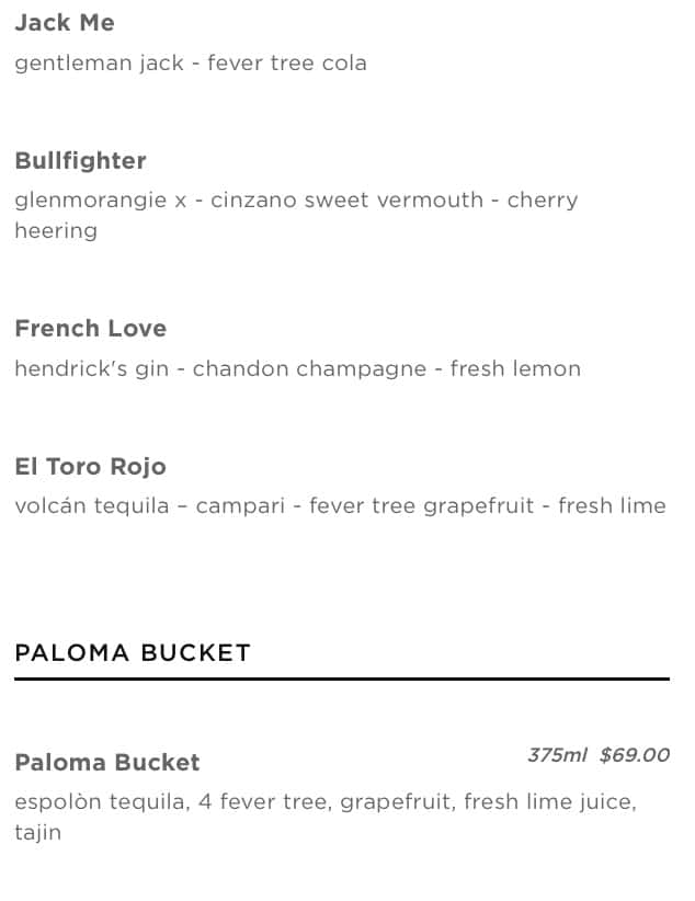STK Steakhouse Drinks Menu