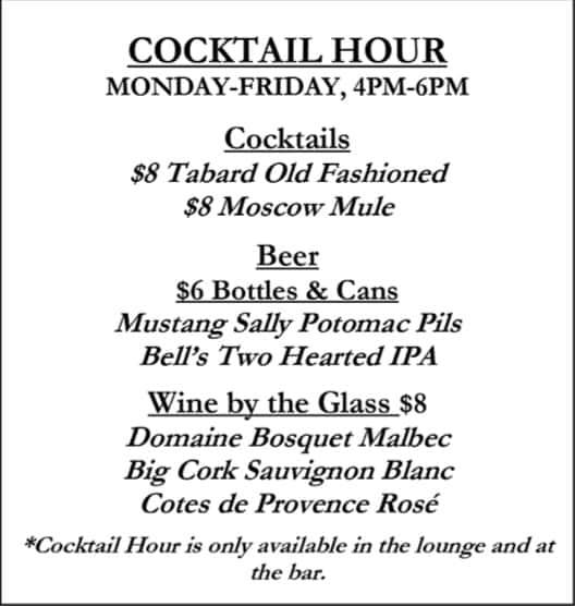 Tabard Inn Drinks Menu