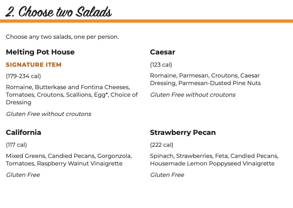 The Melting Pot Dinner for Two Menu