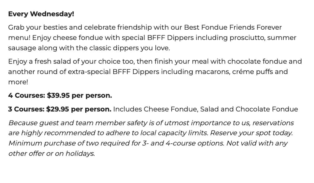 The Melting Pot Best Fondue Friends Forever Menu